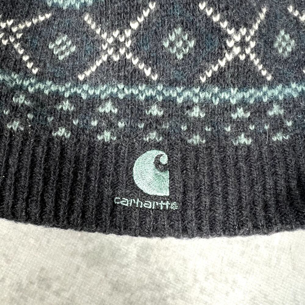 Carhartt Blue Unisex Ribbed Hat Fair Isle Pattern Skully One Size - Picture 3 of 5